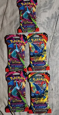 5 Pokemon Card Lot Sleeved Booster Packs Mega Evolution Phantasmal Flames - Image 1