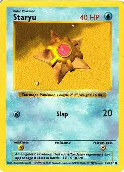 Pokemon TCG Staryu Base Set 65/102 Regular Shadowless Common MP - Image 1