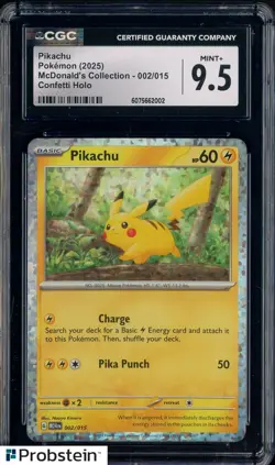2025 Pokemon McDonald's Collection Confetti Holo #002/015 Pikachu CGC 9.5 MINT+ - Image 1
