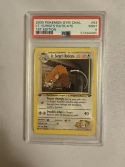 2000 Pokemon 1st Edition Lt. Surge’s Raticate Gym Challenge 53/132 - PSA 9 Mint! - Image 1