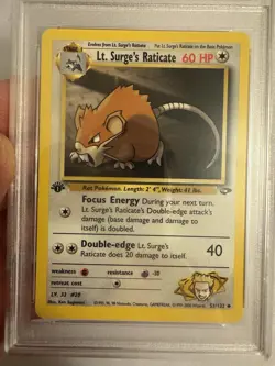 2000 Pokemon 1st Edition Lt. Surge’s Raticate Gym Challenge 53/132 - PSA 9 Mint! - Image 3
