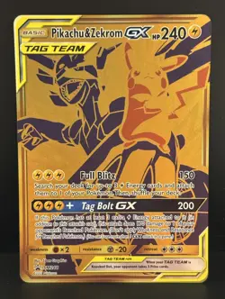 Pokemon Pikachu & Zekrom GX Sun & Moon SM248 Full Art Black Star Promo Gold NM+ - Image 1