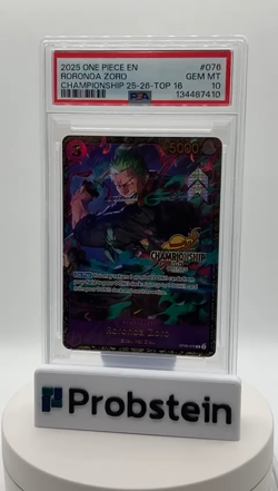 2025 One Piece OP09-076 Roronoa Zoro Top 16 Regional Championship Card PSA 10 - Image 2