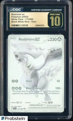 2025 Pokemon #173/086 Reshiram Ex Black White Flare Holo CGC 10 PRISTINE - Image 1