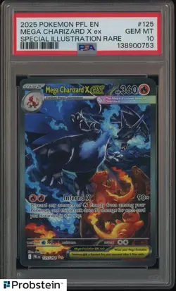 2025 Pokemon PFL En Special Illustration Rare #125 Mega Charizard X Ex PSA 10 - Image 1