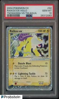 204 Pokemon Ex Tm Magma Vs Tm Aqua #92 Raikou Ex Holo PSA 10 GEM MINT - Image 1