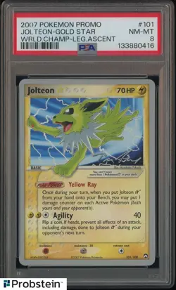 2007 Pokemon Promo World Chmp Leg Ascent Jolteon Gold Star PSA 8 NM-MT - Image 1