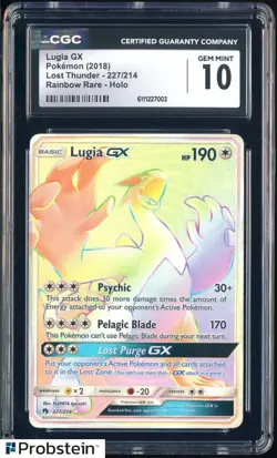 2018 Pokemon Lost Thunder #227/214 Lugia Gx Rainbow Rare Holo CGC 10 GEM MINT - Image 1