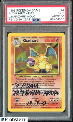 Mitsuhiro Arita Signed 1999 Pokemon Game #4 Charizard Holo PSA/DNA 5 AUTO 10 - Image 1