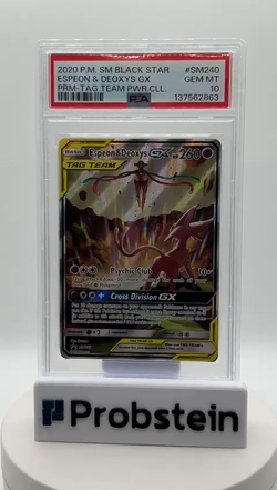 2020 Pokemon SM Black Star Prm Tag Team Pwr Cll #SM240 Espeon & Deoxys Gx PSA 10 - Image 2
