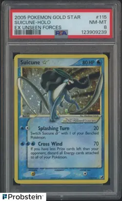 2005 Pokemon Gold Star EX Unseen Forces #115 Suicune Holo PSA 8 NM-MT - Image 1