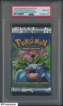 1999 Pokemon Base Set Black Triangle Error Unlimited Venusaur Pack Sealed PSA 8 - Image 1