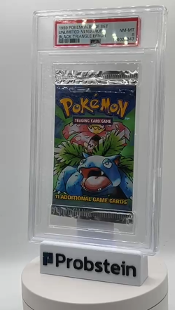 1999 Pokemon Base Set Black Triangle Error Unlimited Venusaur Pack Sealed PSA 8 - Image 2