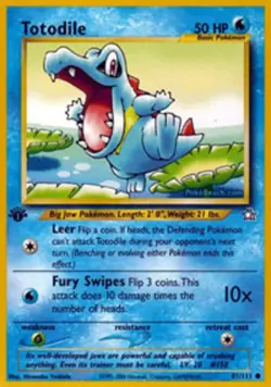 Moderately Played Totodile - 81/111 - Common - 1st Edition Pokemon Neo Genesis - Image 1