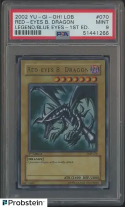 2002 Yu-Gi-Oh! LOB 1st Edition Ultra Rare #070 Red-Eyes Black Dragon PSA 9 - Image 1