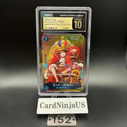 CGC PRISTINE 10 Monkey D Luffy P-043 One Piece Promotion Card Foil 2023 Weekly - Image 1