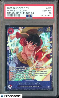 2025 One Piece EN Treasure Cup Top 64 #015 Monkey D. Luffy PSA 10 POP 15 - Image 1