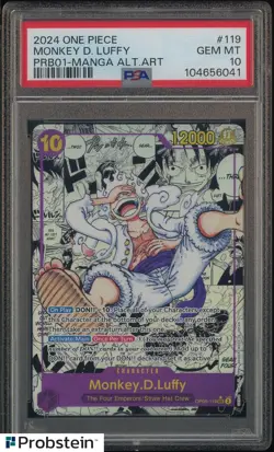 2024 One Piece PRB01 Manga Alt Art #119 Monkey D. Luffy PSA 10 GEM MINT - Image 1