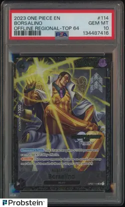 2023 One Piece EN Offline Regional Top 64 #114 Borsalino PSA 10 GEM MINT - Image 1