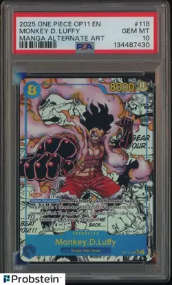 2025 One Piece OP11 EN Manga Alternate Art #118 Monkey D. Luffy PSA 10 GEM MINT - Image 1