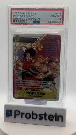 2025 One Piece EN Serialized Top Prize #OP07-119 Portgas D. Ace 0964/1000 PSA 10 - Image 2