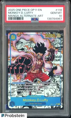 2025 One Piece OP11 EN Manga Alternate Art #118 Monkey D. Luffy PSA 10 GEM MINT - Image 1