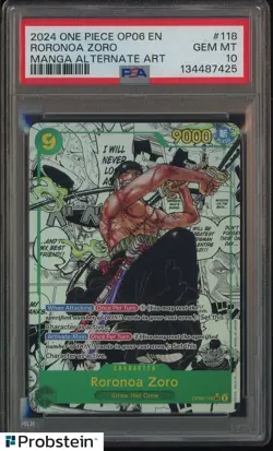 2024 One Piece OP06 EN Manga Alternate Art #118 Roronoa Zoro PSA 10 GEM MINT - Image 1