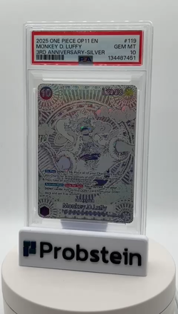 2025 ONE PIECE OP11 MONKEY D LUFFY 3RD ANNIVERSARY SILVER OP05-119 PSA 10 - Image 2