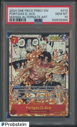 2024 One Piece PRB01 EN Manga Alternate Art #013 Portgas D. Ace PSA 10 GEM MINT - Image 1