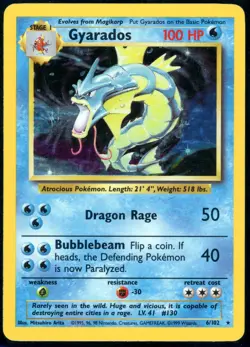 Pokemon TCG Gyarados Base Set Holo Card 6/102 Unlimited Rare - HP - Image 1