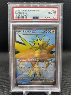 2023 POKEMON MEW EN-151 ULTRA RARE #192 ZAPDOS EX PSA 10 - Image 1