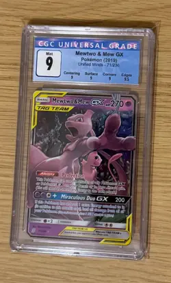 CGC MINT 9 Pokemon TCG Mewtwo & Mew GX 71/236 Sm-Unified Minds Holo Rare 2019 - Image 1