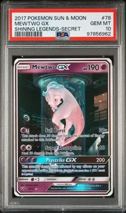 2017 Pokemon Mewtwo GX Shining Legends #78 PSA 10 (A2) - Image 1