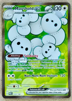 POKEMON TCG PARADOX RIFT MAUSHOLD EX FULL ART ULTRA RARE HOLO 233/182 NM+ - Image 1