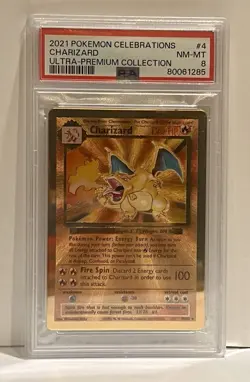 2021 Pokemon Celebrations UPC Charizard Gold Metal #4 PSA 8 - Image 1