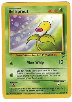 Bellsprout 66/130 Pokemon Card Base Set 2 Common 40 HP Played IM - Image 1