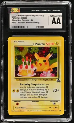 CGC AA Birthday ____'s Pikachu 2000 Black Star Promo 24 Authentic ALTERED Card - Image 1