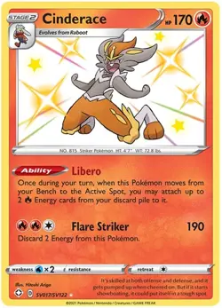 1x Cinderace - SV017/SV122 - Shiny Holo Rare Lightly Played Pokemon SWSH04.5 - S - Image 1