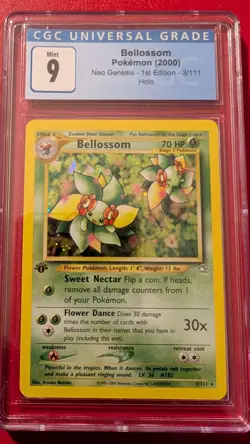 CGC 9 MINT Bellossom Neo Genesis 1st Edition 3/111 Holo Pokemon Card - Image 1