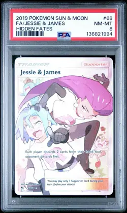 2019 POKEMON SUN & MOON HIDDEN FATES #68 FULL ART/JESSIE & JAMES PSA 8 - Image 1