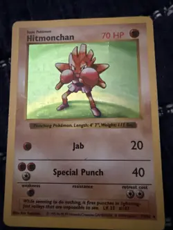 Pokemon TCG Hitmonchan Base Set Holo Shadowless Rare Card 7/102 MP Condition - Image 1