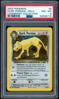 2002 Pokemon Unlimited - Legendary Collection #6 Dark Persian Holo PSA NM-MT 8 - Image 1
