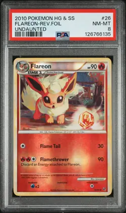 2010 POKEMON HEARTGOLD & SOULSILVER UNDAUNTED #26 FLAREON-REVERSE FOIL PSA 8 - Image 1