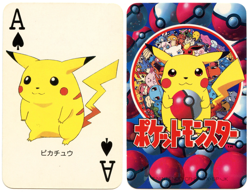 1998 Vintage Pikachu Ace of Spades Pokemon Televi-kun Poker Playing Card - Image 1