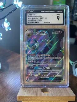 Pokemon TCG Lunala GX Sun & Moon Base Set 141/149 Holo Full Art CGC GEM MINT 9 - Image 1