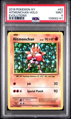 2016 POKEMON XY EVOLUTIONS #62 HITMONCHAN-HOLO PSA 9 - Image 1