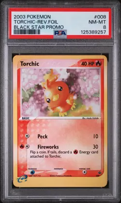 2003 POKEMON BLACK STAR PROMO #008 TORCHIC-REVERSE FOIL PSA 8 - Image 1