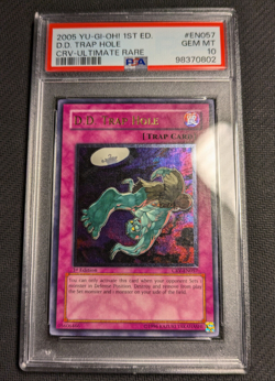 Yugioh D.D. Trap Hole CRV-EN057 1st Edition Ultimate Rare PSA 10 Gem Mint! - Image 1