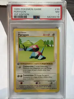 Porygon 1st Edition #39 Shadowless Pokemon Card Base Set Card PSA 7 Vintage - Image 1