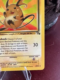 Raichu 29/62 Rare 1st Edition Fossil Pokemon Card vintage non holo - Image 3